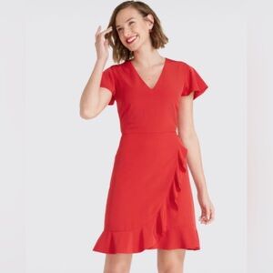 Draper James Red V-Neck Ruffle Wrap Mini Dress